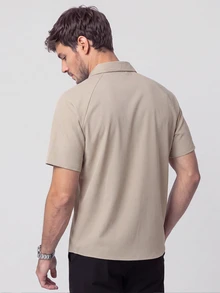 TekDrob Water Repellent And UV Protection Polyamide Shirt With Hidden Plackets And Front Single Pocket - Khaki - View 3