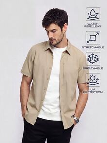 TekDrob Water Repellent And UV Protection Polyamide Shirt With Hidden Plackets And Front Single Pocket - Khaki - View 1