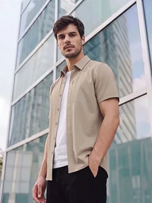 TekDrob Water Repellent And UV Protection Polyamide Shirt With Hidden Plackets And Front Single Pocket - Khaki - View 5