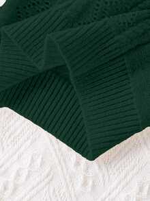 SHEIN Young Girl Vintage Cable Knit Fashion Versatile Vest - Dark Green - View 3