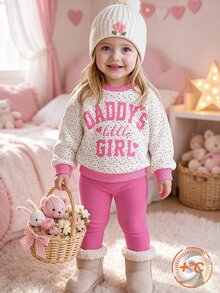 2pcs Baby Girl Fall Outfits Confetti Dot Print Long Sleeve Crew Neck Sweatshirt & Pink Leggings Set, Cute Pullover Top & Pants For Fall Winter - Multicolor - View 4