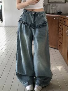 DAZY Tween Gir Elastic Waist Fashion Wide Leg Jeans - Medium Wash - View 5