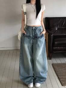 DAZY Tween Gir Elastic Waist Fashion Wide Leg Jeans - Medium Wash - View 6