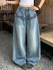 DAZY Tween Gir Elastic Waist Fashion Wide Leg Jeans - Medium Wash - View 2
