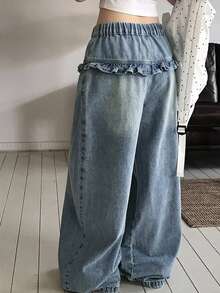 DAZY Tween Gir Elastic Waist Fashion Wide Leg Jeans - Medium Wash - View 3