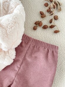 SHEIN Playful Pals 2件組女嬰可愛甜美粉白愛心毛絨抓絨套裝，長袖圓領加厚衛衣褲，適合生日派對、秋季、聖誕假期，羅紋設計 - 粉色 - 查看 12