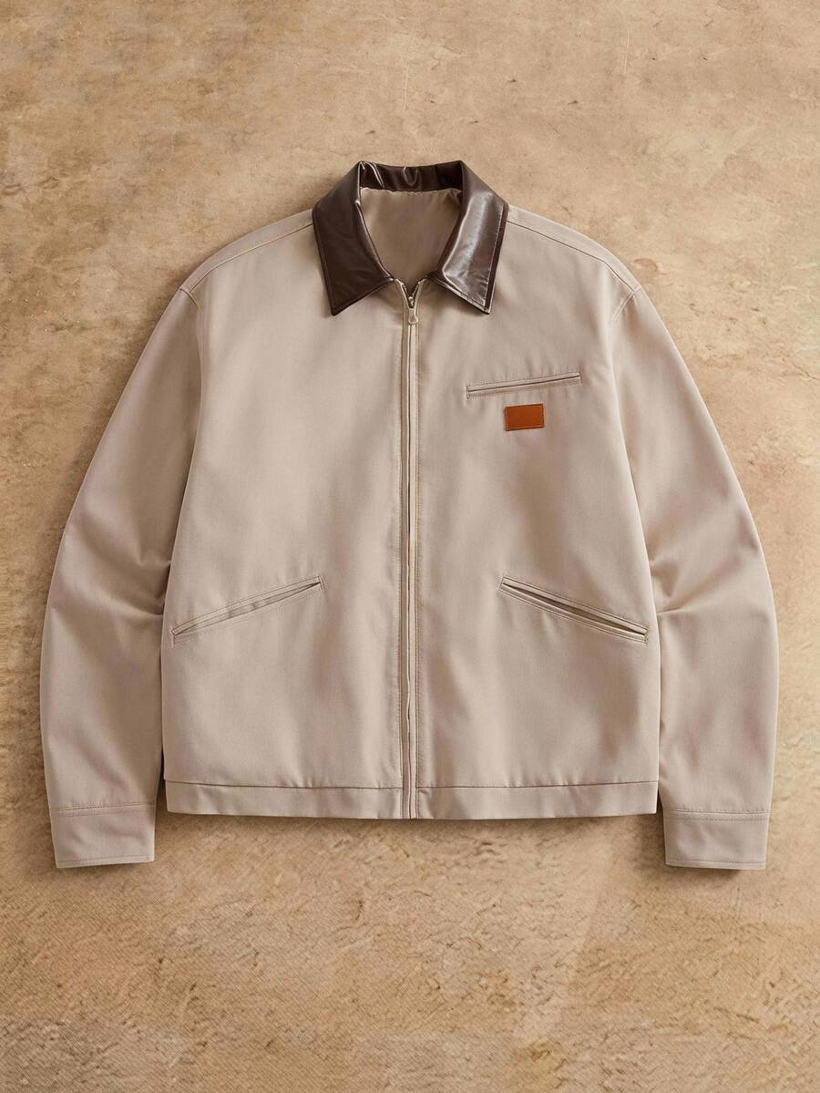 HIMLAND Men's Colorblock Patchwork Long Sleeve Shacket Autumn/Winter Streetwear,Suede Air Layer Jacket,Utility Cargo Jacket,Halloween Winter Party Autumn