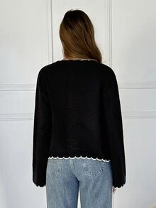 Solflare Sweater Kardigan Lengan Panjang Hitam Ukuran Besar untuk Wanita Musim Gugur/Musim Dingin - Hitam - View 2