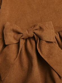 SHEIN 少女棕色燈芯絨荷葉邊鬆緊腰A字洋裝 - 棕色 - 查看 6