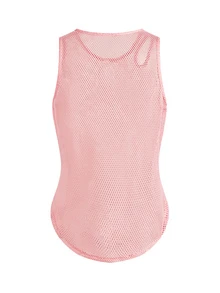 SHEIN Cheerettes 素色鏤空魚網運動背心 - 粉色 - 查看 4