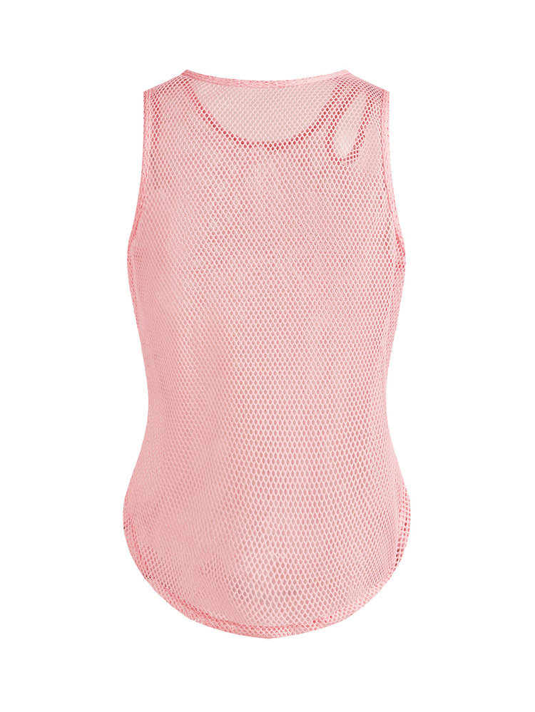 SHEIN Cheerettes Solid Color Hollow Fishnet Sports Tank Top - Pink - View 4