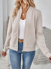 Easowa Fashionable Casual Sequin Jacquard Knitted Beige Jacket, Suitable For Commuting Office Everyday Work In Autumn,Casual - Khaki - View 4