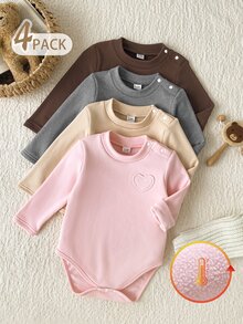 SHEIN Vintaside Kids Baby Girl Romper Fall Winter Long Sleeve Khaki Mint Print Body - Multicolor - View 4