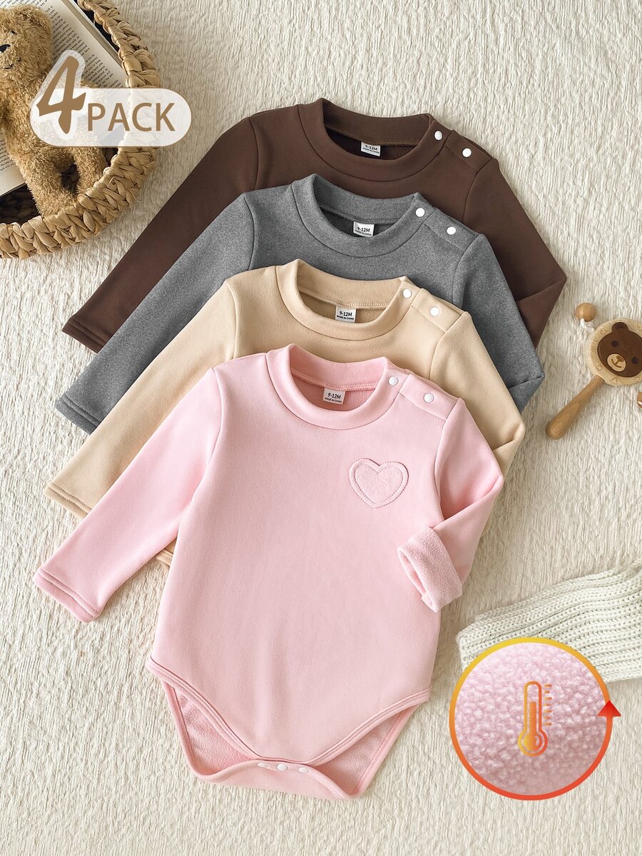 SHEIN Vintaside Kids Baby Girl Romper Fall Winter Long Sleeve Khaki Mint Print Body - Multicolor - View 1