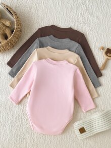 SHEIN Vintaside Kids Baby Girl Romper Fall Winter Long Sleeve Khaki Mint Print Body - Multicolor - View 2