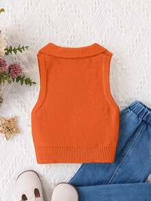 SHEIN Young Girl Vintage Fashion Cable Knit Vest For Weekend Outings - Orange - View 2