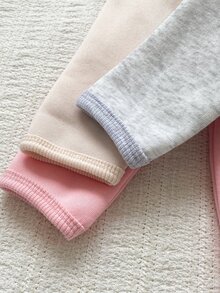 SHEIN Vintaside Kids 3件組女嬰連身衣包屁衣，甜美粉色、米色、灰色，毛絨內裡，露肩長袖圓領加厚款，適合戶外秋季聖誕公主風，羅紋飾邊 - 彩色 - 查看 8