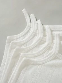 SHEIN Vintaside Kids 5件組女嬰可愛甜美純白色羅紋紋理細肩帶方領輕便度假海灘夏季假期芭蕾風連身衣 - 白色 - 查看 8