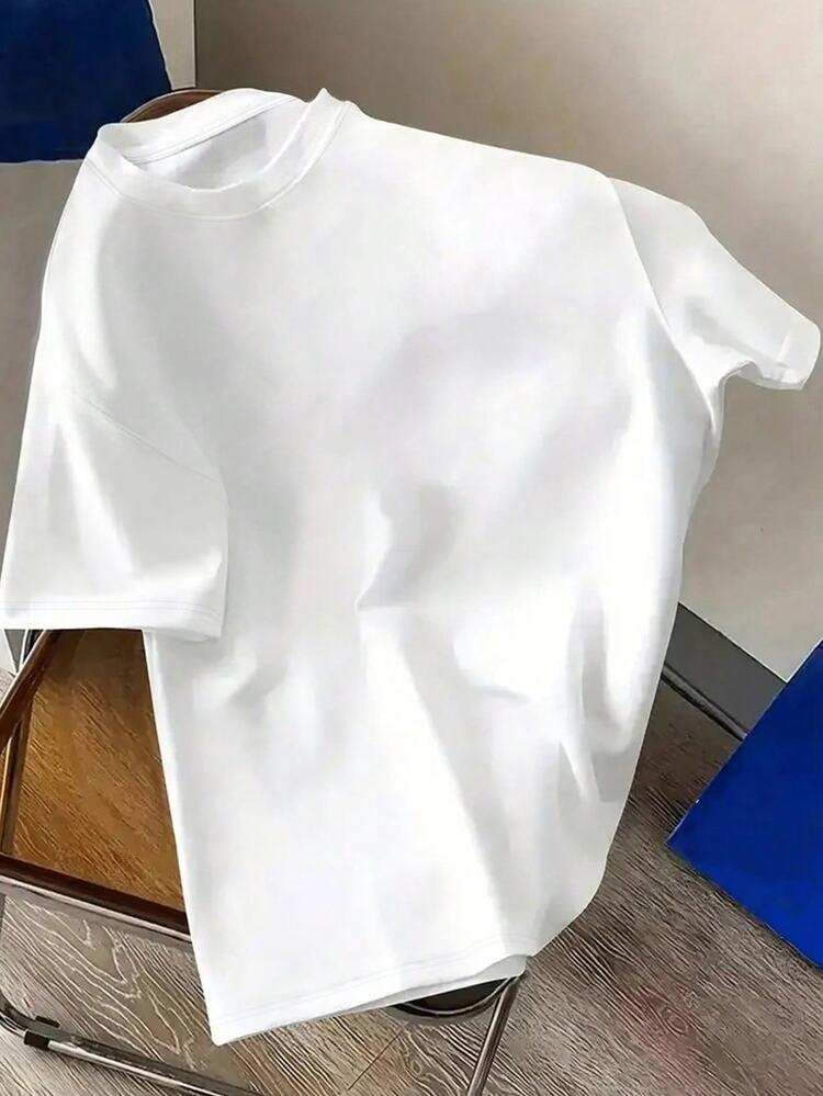Manfinity Dauomo Men's Minimalist Printed Round Neck Short Sleeve Standard T-Shirt - White - View 3