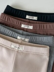 SHEIN Vintaside Kids 女嬰秋冬休閒百搭極簡舒適抓絨內裡加厚針織素色打底褲 4件套，適合日常休閒穿著、外出、上學 - 彩色 - 查看 8