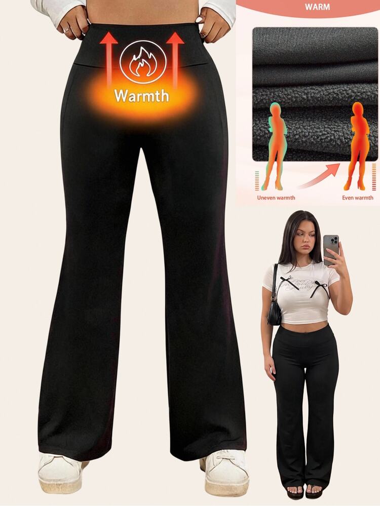 Comfortcana Celana Panjang Wanita Model Flare Pinggang Tinggi Rajut Hitam untuk Olahraga Formal Musim Panas Kasual Lembut - Hitam - View 1