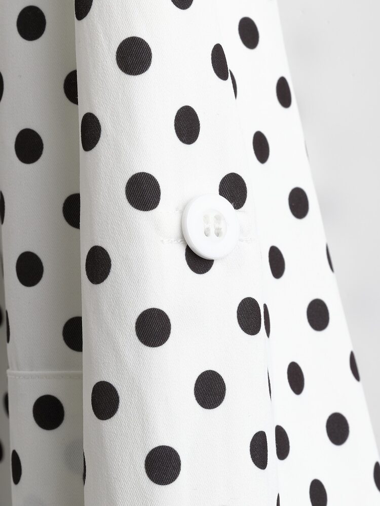 SHEIN Clasi Plus Size Autumn/Winter Lapel Polka Dot Print Pocket Jacket - Black and White - View 7