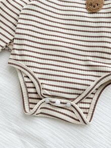 Vintaside Kids 5 Set Baju Terusan dan Celana Bayi Baru Lahir Perempuan dan Laki-laki, Lucu dan Manis, Rajutan Bergaris Krem Cokelat, Motif Beruang, Lengan Panjang, Leher Bulat, Cocok untuk Liburan Musim Dingin dan Gugur - MultiWarna - View 7
