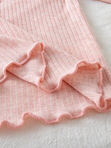 SHEIN Vintaside Kids 2件組女嬰上衣褲子套裝，甜美可愛粉色奶油櫻桃蝴蝶結荷葉邊長袖高領羅紋，生日派對秋季聖誕節假期穿搭 - 彩色 - 查看 7
