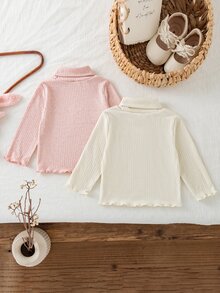 SHEIN Vintaside Kids 2件組女嬰上衣褲子套裝，甜美可愛粉色奶油櫻桃蝴蝶結荷葉邊長袖高領羅紋，生日派對秋季聖誕節假期穿搭 - 彩色 - 查看 2