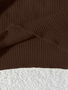 Franclia Women's Casual Solid Color Crew Neck Pullover Sweater, Autumn/Winter - Coffee Brown - View 5