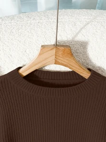 Franclia Women's Casual Solid Color Crew Neck Pullover Sweater, Autumn/Winter - Coffee Brown - View 8