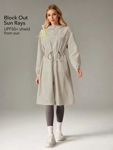 OutZeal Women Sun-Proof Jacket Hiking Camping Fishing UV Protection Lightweight Long Hooded Outdoor Jacket - Khaki - View 3
