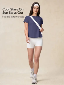 OutZeal Women Outdoor Tee Gym Running Yoga UV Protection Cool Touch Short Sleeve T-Shirt Summer - Purple - View 2