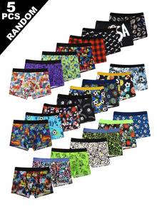 SHEIN Random 5pcs Teen Boy Football, Rugby, Basketball Print Boxer Briefs Summer White Red Black Maroon Baggy - Multicolor - View 5