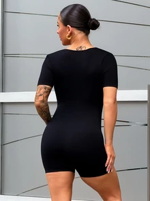 SAYEHFBABY Seamless Ribbed High Elasticity Yoga Sports Jumpsuit - Black - View 2