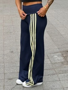 SAYEHFBABY 女士休闲拼接撞色百搭日常裤 - 藏蓝色 - 查看 6