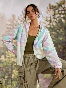 Exploreva Jaket Hoodie Wanita untuk Outdoor dengan Motif Full Print, Resleting Depan, Kasual Serbaguna untuk Harian dan Traveling - Putih - View 5