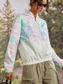 Exploreva Jaket Hoodie Wanita untuk Outdoor dengan Motif Full Print, Resleting Depan, Kasual Serbaguna untuk Harian dan Traveling - Putih - View 10