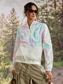 Exploreva Jaket Hoodie Wanita untuk Outdoor dengan Motif Full Print, Resleting Depan, Kasual Serbaguna untuk Harian dan Traveling - Putih - View 2