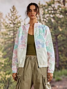 Exploreva Jaket Hoodie Wanita untuk Outdoor dengan Motif Full Print, Resleting Depan, Kasual Serbaguna untuk Harian dan Traveling - Putih - View 4