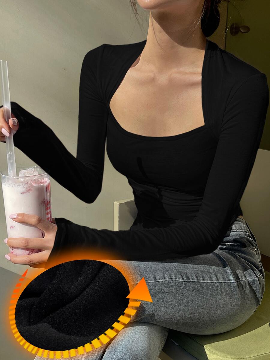 DAZY 1件女款純色長袖休閒修身立領毛衣外出上衣 - 黑色 - 查看 1