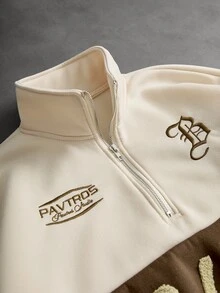 PAVTROS 男士秋冬時尚街頭休閒圖案街頭風印花立領拉鍊配色套頭運動衫 教師風 白色 - 彩色 - 查看 6