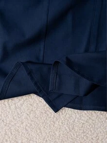 SHEIN 青少年女孩海軍藍長袖襯衫，前襟抓皺設計，修身腰線，圓弧下擺單排扣上衣，休閒校園風秋季正式上衣 - 藏蓝色 - 查看 5