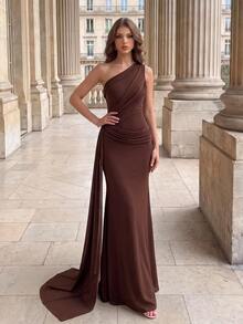 Modelyn Gaun Malam Formal Wanita untuk Pernikahan, Thanksgiving, Gala Dinner, Pengantin, Cokelat, Musim Dingin, Ratu. - Coklat - View 6