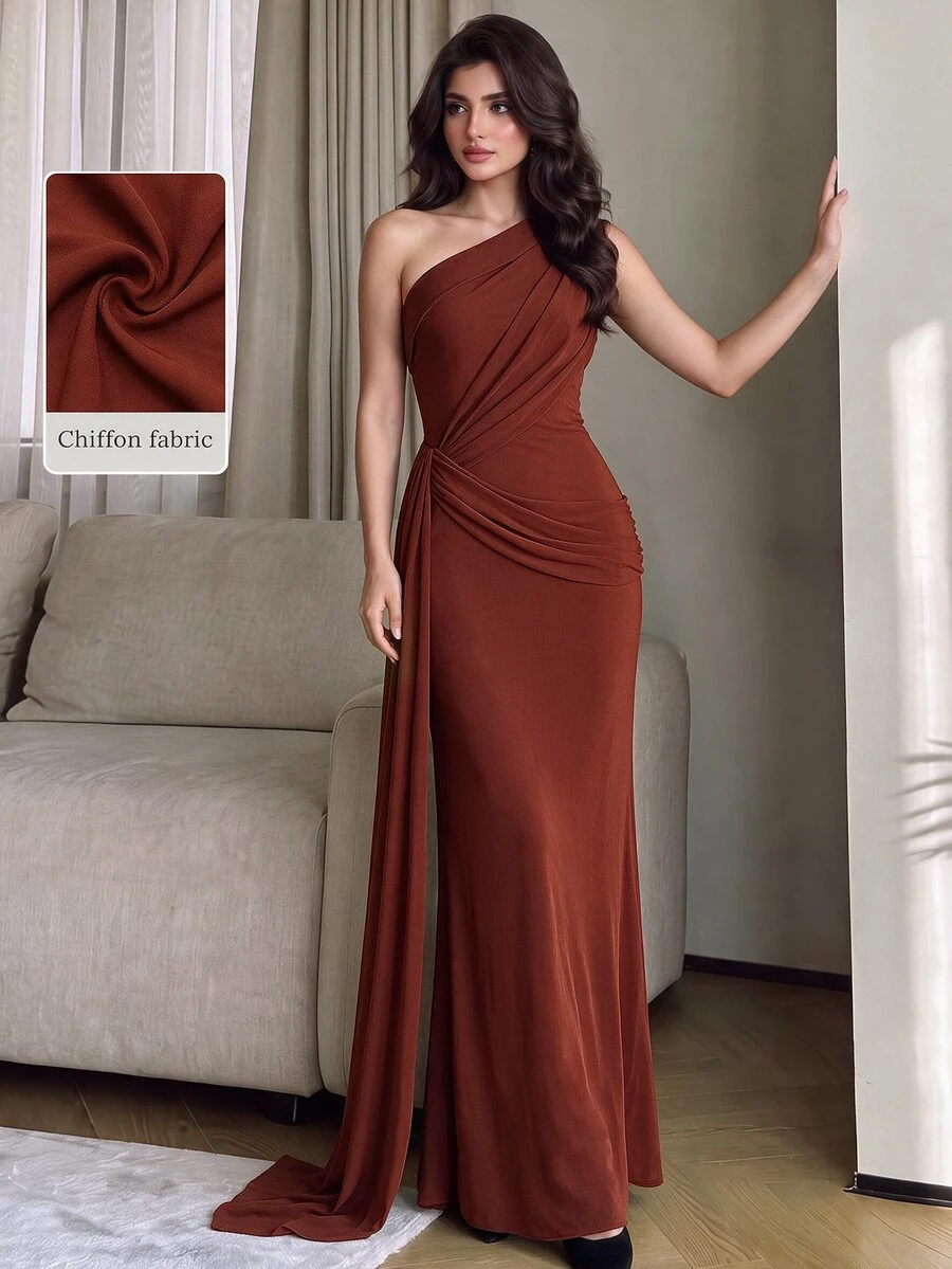 Modelyn Gaun Malam Formal Wanita untuk Pernikahan, Thanksgiving, Gala Dinner, Pengantin, Cokelat, Musim Dingin, Ratu. - Coklat - View 1
