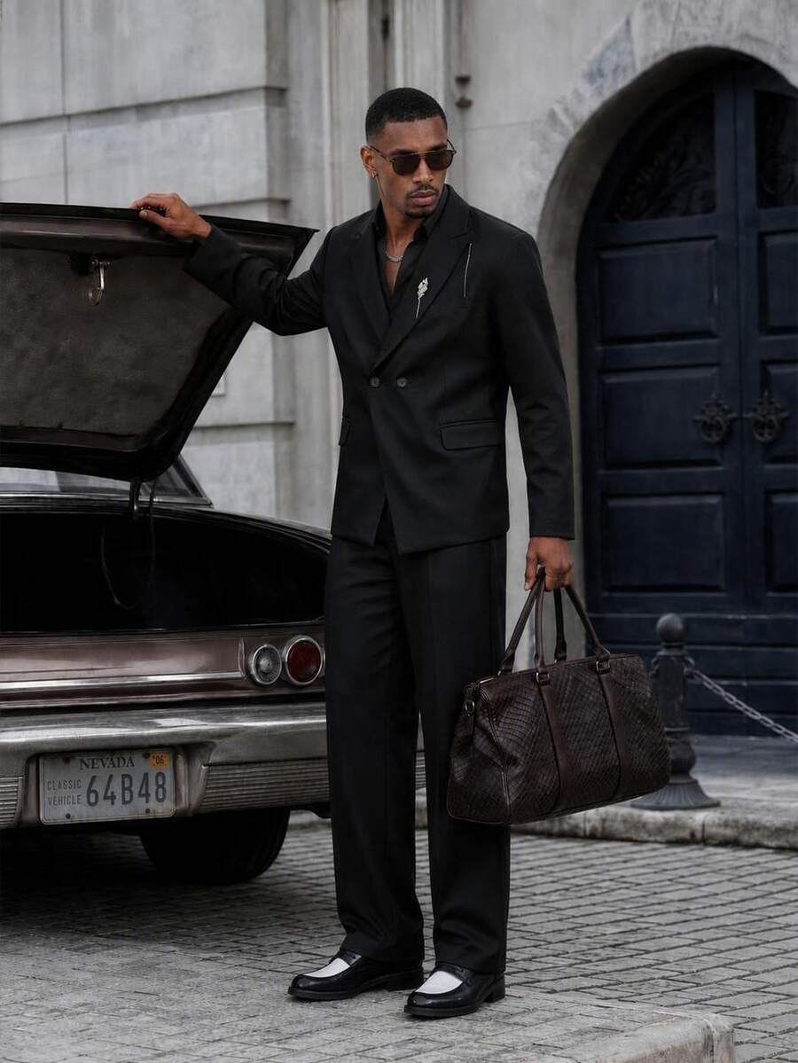 HIMLAND Men's Elegant Button Long Sleeve Jacket And Trousers Suit Set Halloween Winter Party Autumn - Black - View 1