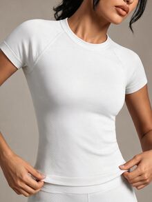 Gameset SHEIN Sport Solid Raglan Sleeve Sports Tee Gym Top Fitted Shirt Compression Shirt - White - View 4