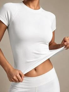 Gameset SHEIN Sport Solid Raglan Sleeve Sports Tee Gym Top Fitted Shirt Compression Shirt - White - View 6