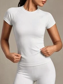 Gameset SHEIN Sport Solid Raglan Sleeve Sports Tee Gym Top Fitted Shirt Compression Shirt - White - View 3