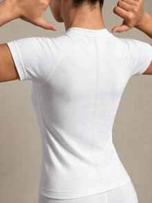Gameset SHEIN Sport Solid Raglan Sleeve Sports Tee Gym Top Fitted Shirt Compression Shirt - White - View 2